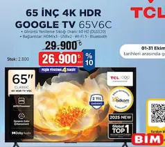 TCL 65V6C 65 İNÇ 4K HDR GOOGLE TV AKILLI TELEVİZYON